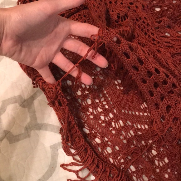 Rusty Orange Crochet Shawl with Fringe - Picture 3 of 8